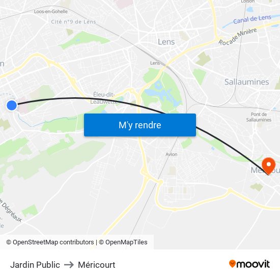 Jardin Public to Méricourt map
