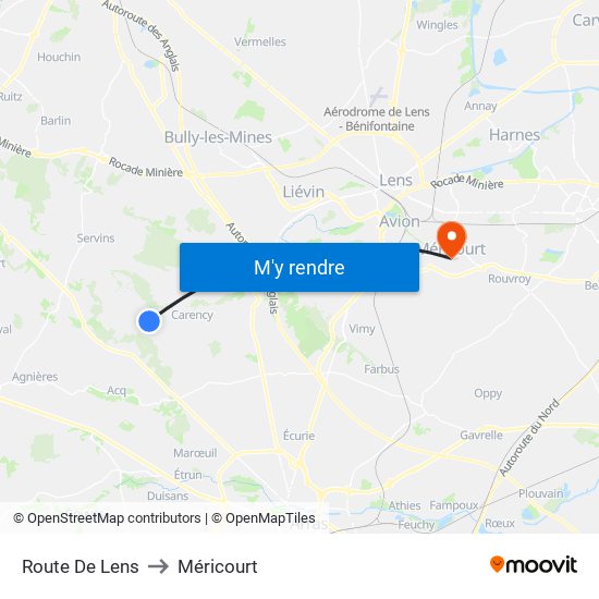 Route De Lens to Méricourt map