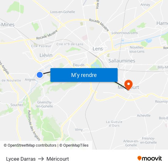 Lycee Darras to Méricourt map