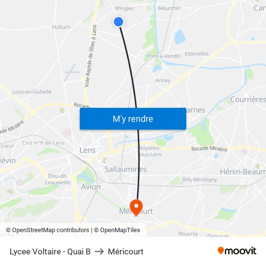 Lycee Voltaire - Quai B to Méricourt map