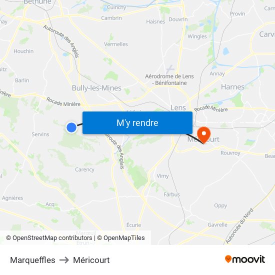 Marqueffles to Méricourt map