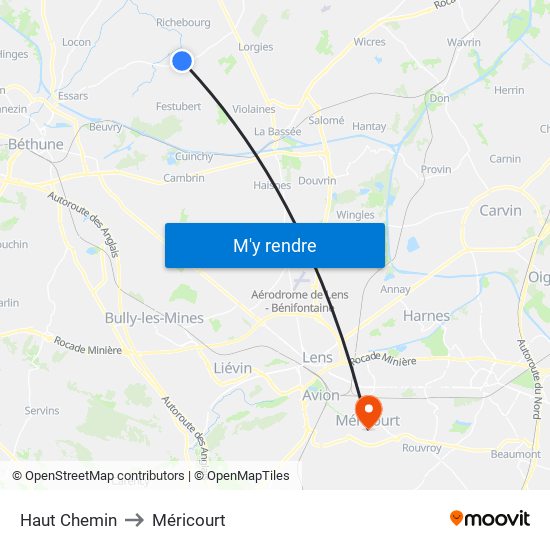 Haut Chemin to Méricourt map