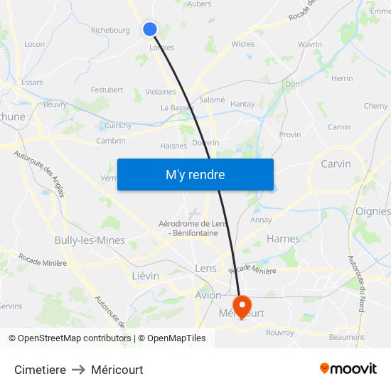 Cimetiere to Méricourt map