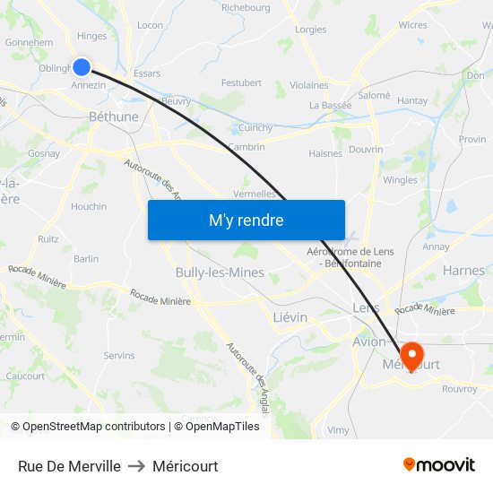 Rue De Merville to Méricourt map