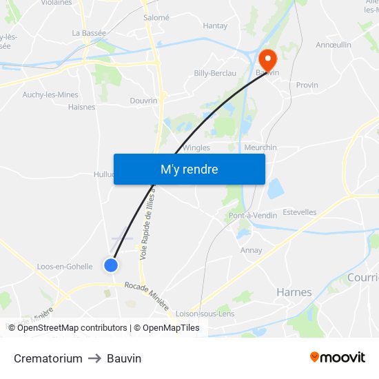 Crematorium to Bauvin map
