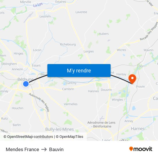 Mendes France to Bauvin map