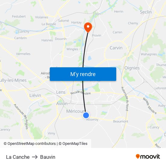 La Canche to Bauvin map