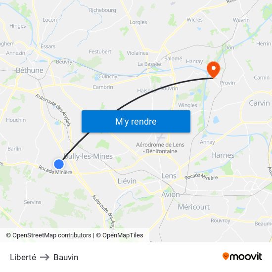 Liberté to Bauvin map