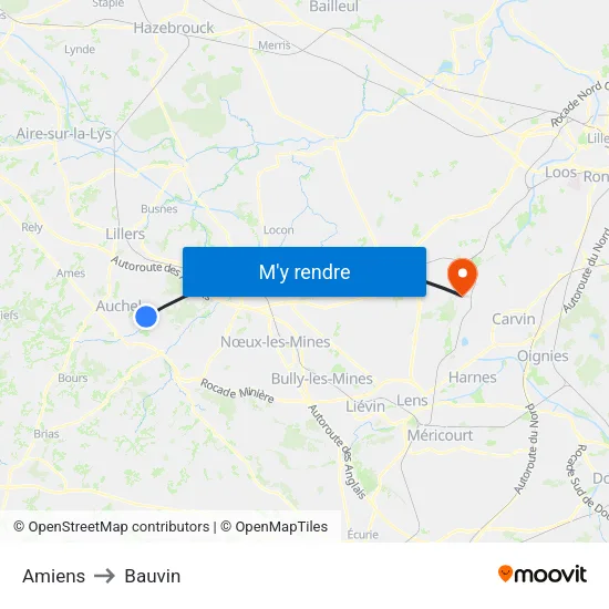 Amiens to Bauvin map