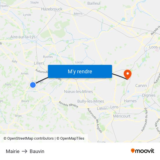 Mairie to Bauvin map