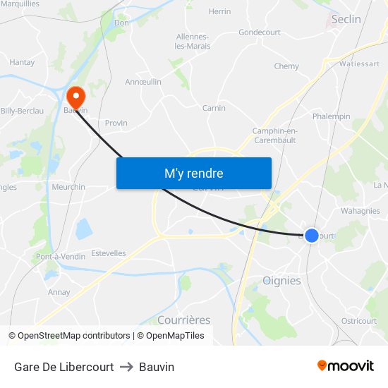 Gare De Libercourt to Bauvin map