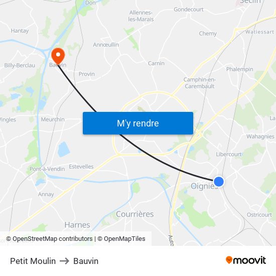Petit Moulin to Bauvin map