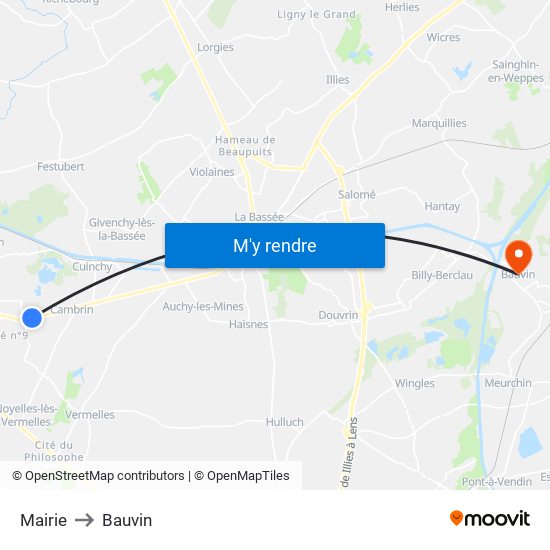 Mairie to Bauvin map