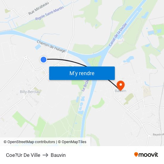 Coe?Ur De Ville to Bauvin map