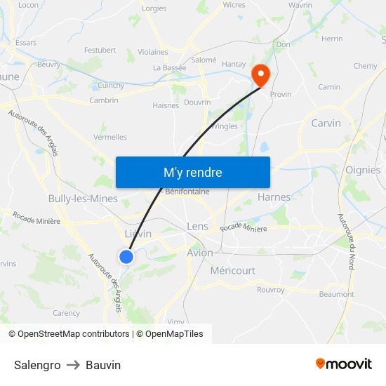 Salengro to Bauvin map