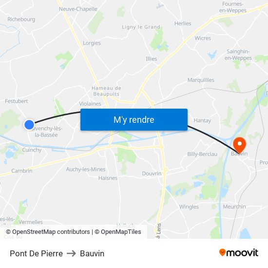 Pont De Pierre to Bauvin map