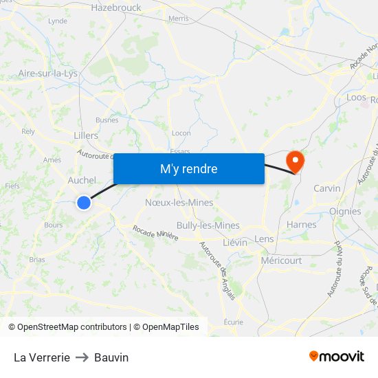 La Verrerie to Bauvin map