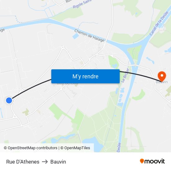 Rue D'Athenes to Bauvin map