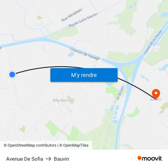 Avenue De Sofia to Bauvin map
