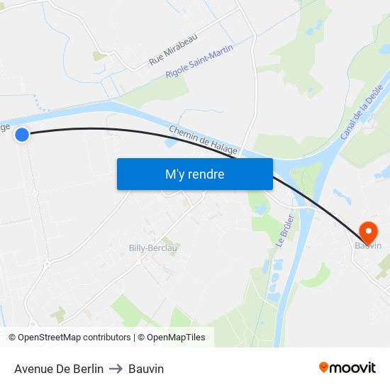 Avenue De Berlin to Bauvin map