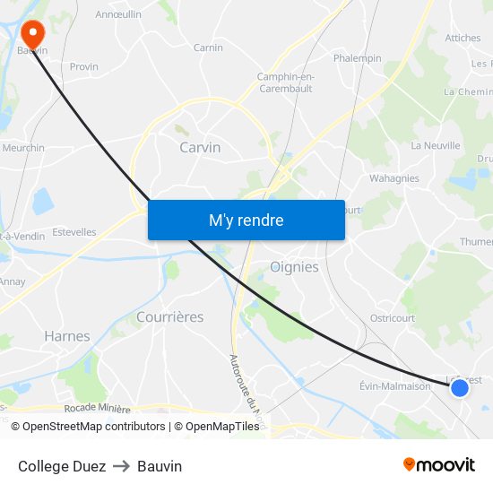 College Duez to Bauvin map