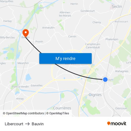 Libercourt to Bauvin map