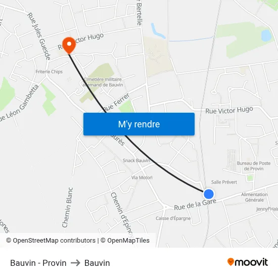 Bauvin - Provin to Bauvin map