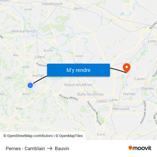 Pernes - Camblain to Bauvin map