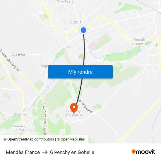 Mendès France to Givenchy en Gohelle map