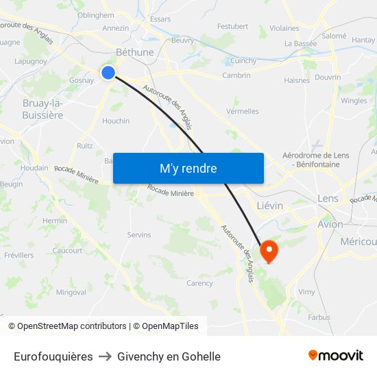 Eurofouquières to Givenchy en Gohelle map