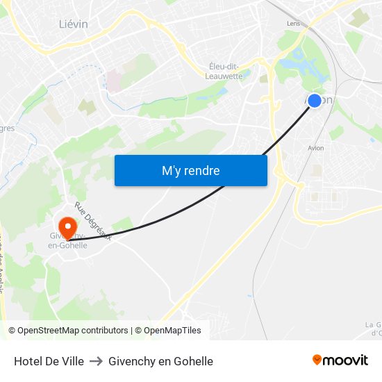 Hotel De Ville to Givenchy en Gohelle map