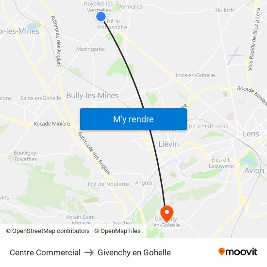 Centre Commercial to Givenchy en Gohelle map
