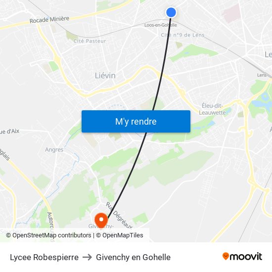 Lycee Robespierre to Givenchy en Gohelle map