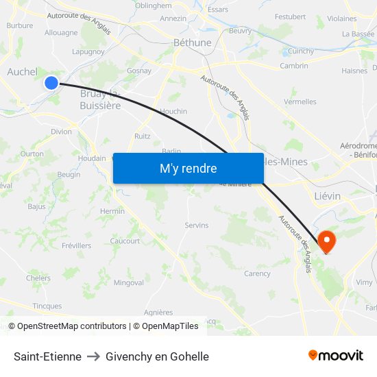 Saint-Etienne to Givenchy en Gohelle map