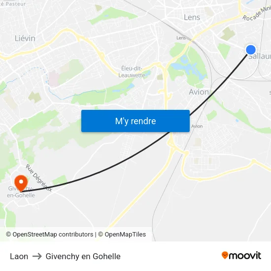 Laon to Givenchy en Gohelle map