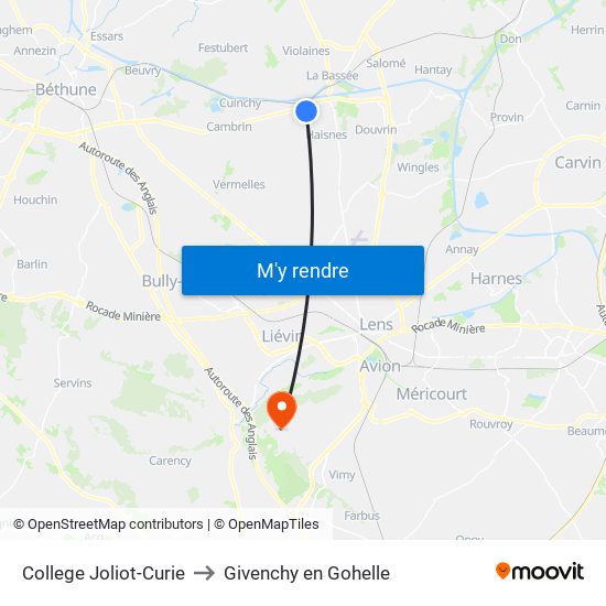 College Joliot-Curie to Givenchy en Gohelle map