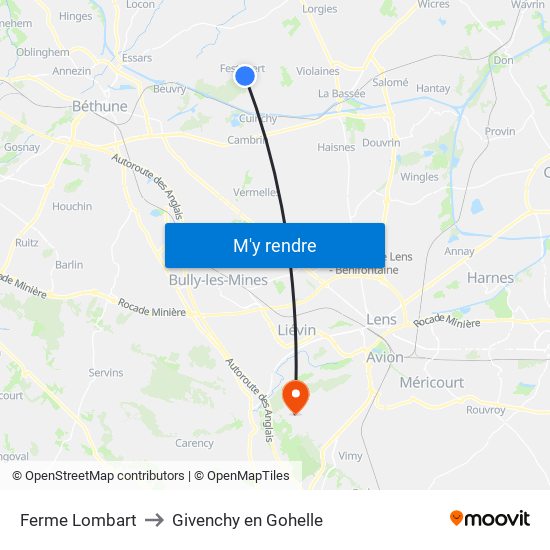 Ferme Lombart to Givenchy en Gohelle map
