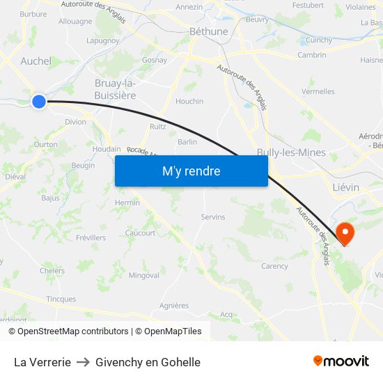 La Verrerie to Givenchy en Gohelle map