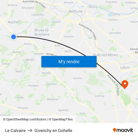 Le Calvaire to Givenchy en Gohelle map
