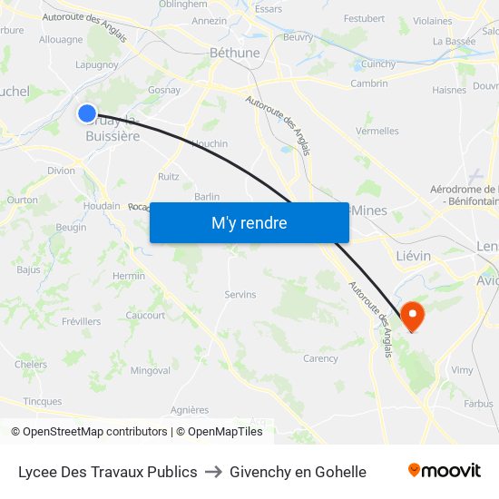 Lycee Des Travaux Publics to Givenchy en Gohelle map