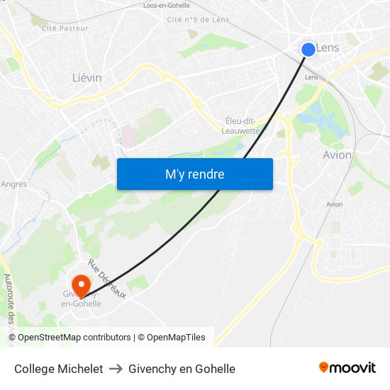 College Michelet to Givenchy en Gohelle map