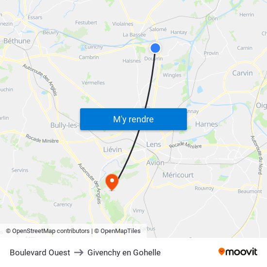 Boulevard Ouest to Givenchy en Gohelle map