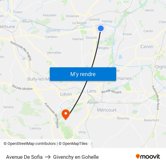 Avenue De Sofia to Givenchy en Gohelle map