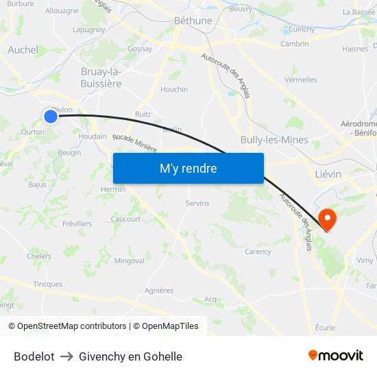 Bodelot to Givenchy en Gohelle map