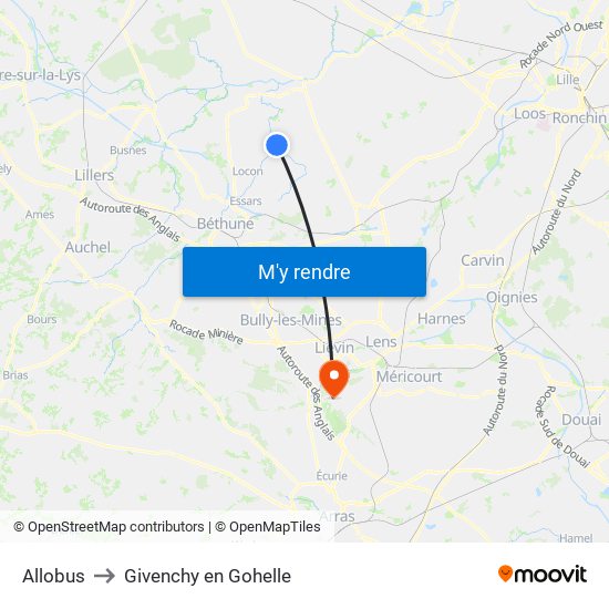 Allobus to Givenchy en Gohelle map