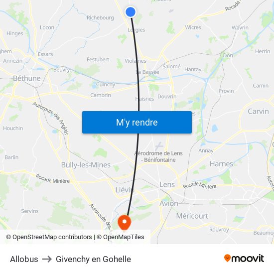 Allobus to Givenchy en Gohelle map