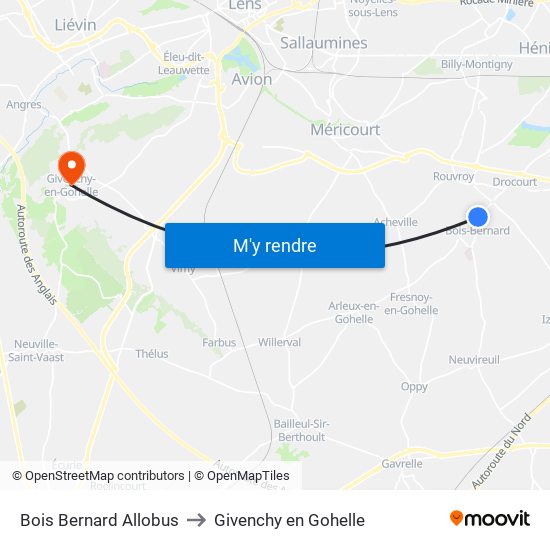 Bois Bernard Allobus to Givenchy en Gohelle map