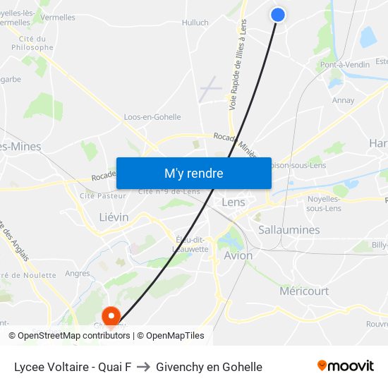 Lycee Voltaire - Quai F to Givenchy en Gohelle map