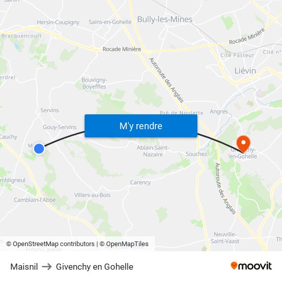 Maisnil to Givenchy en Gohelle map