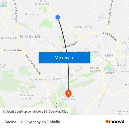 Racine to Givenchy en Gohelle map